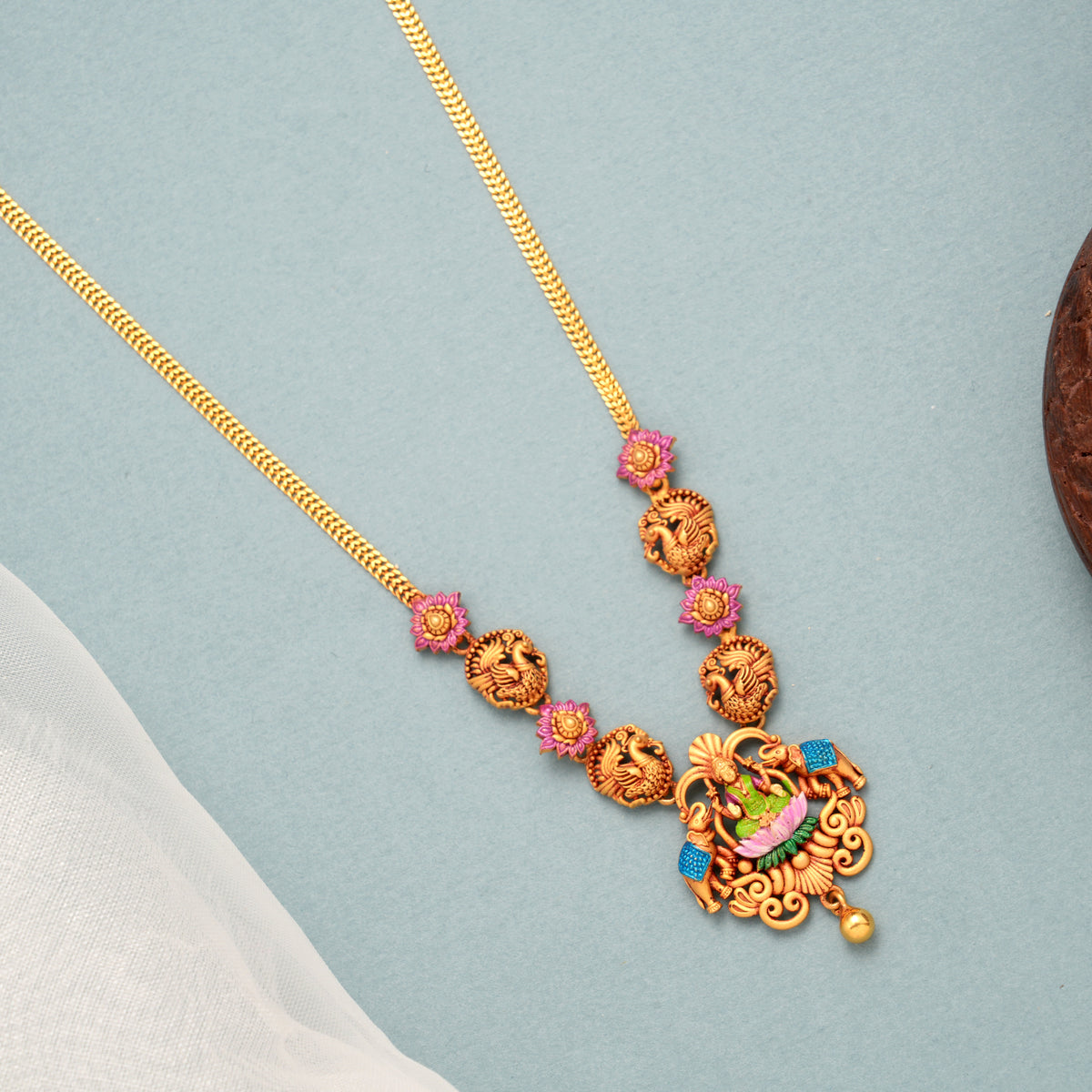 Beautiful Enamel Gajalakshmi Gold Necklace