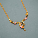 Fancy Pink Enamel Flower Gold Necklace