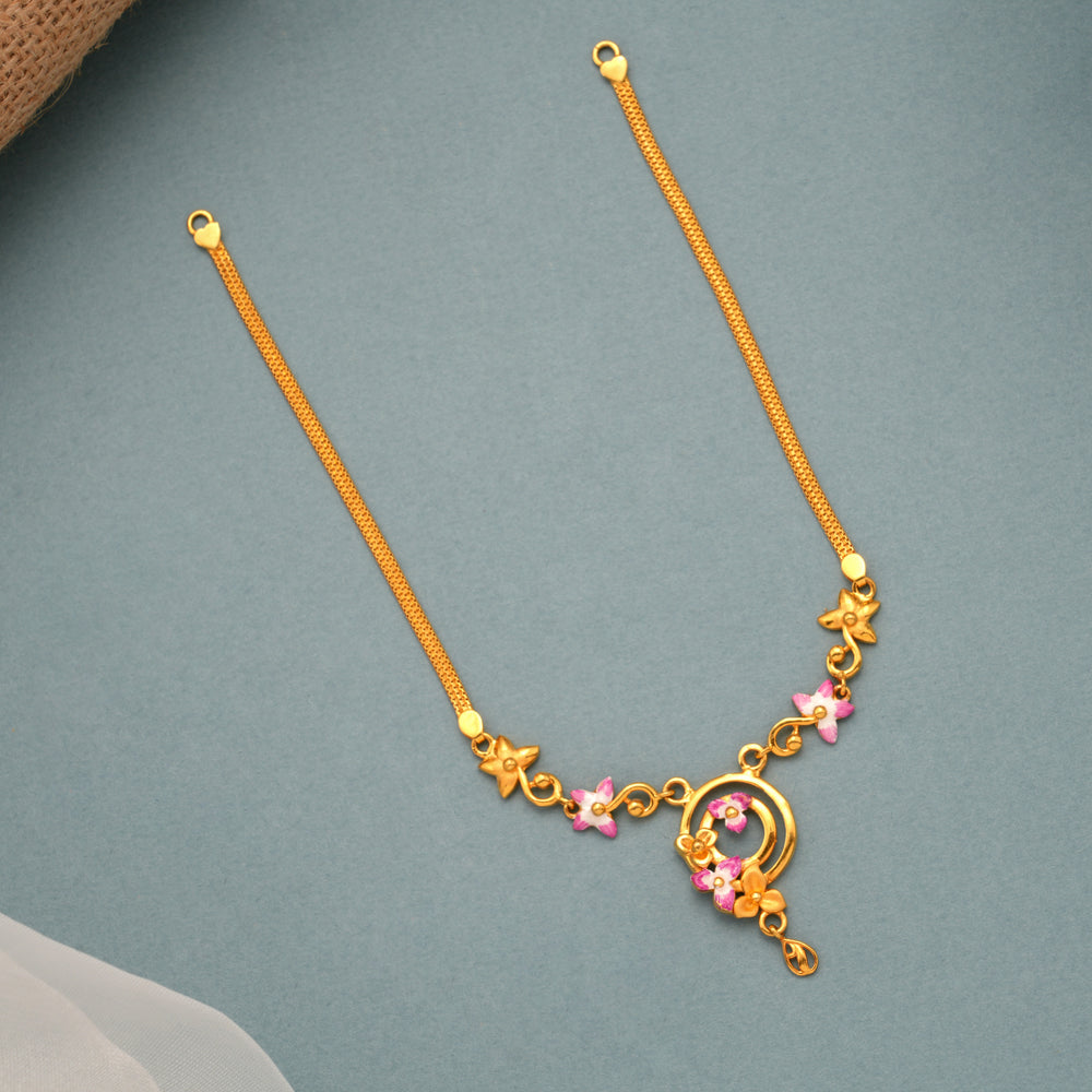 Fancy Pink Enamel Flower Gold Necklace