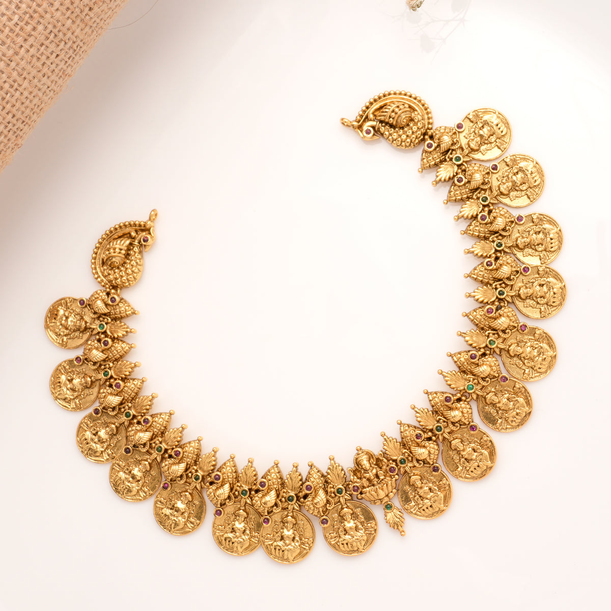 Traditional Peacock Coin Lakshmi Golden Necklace
