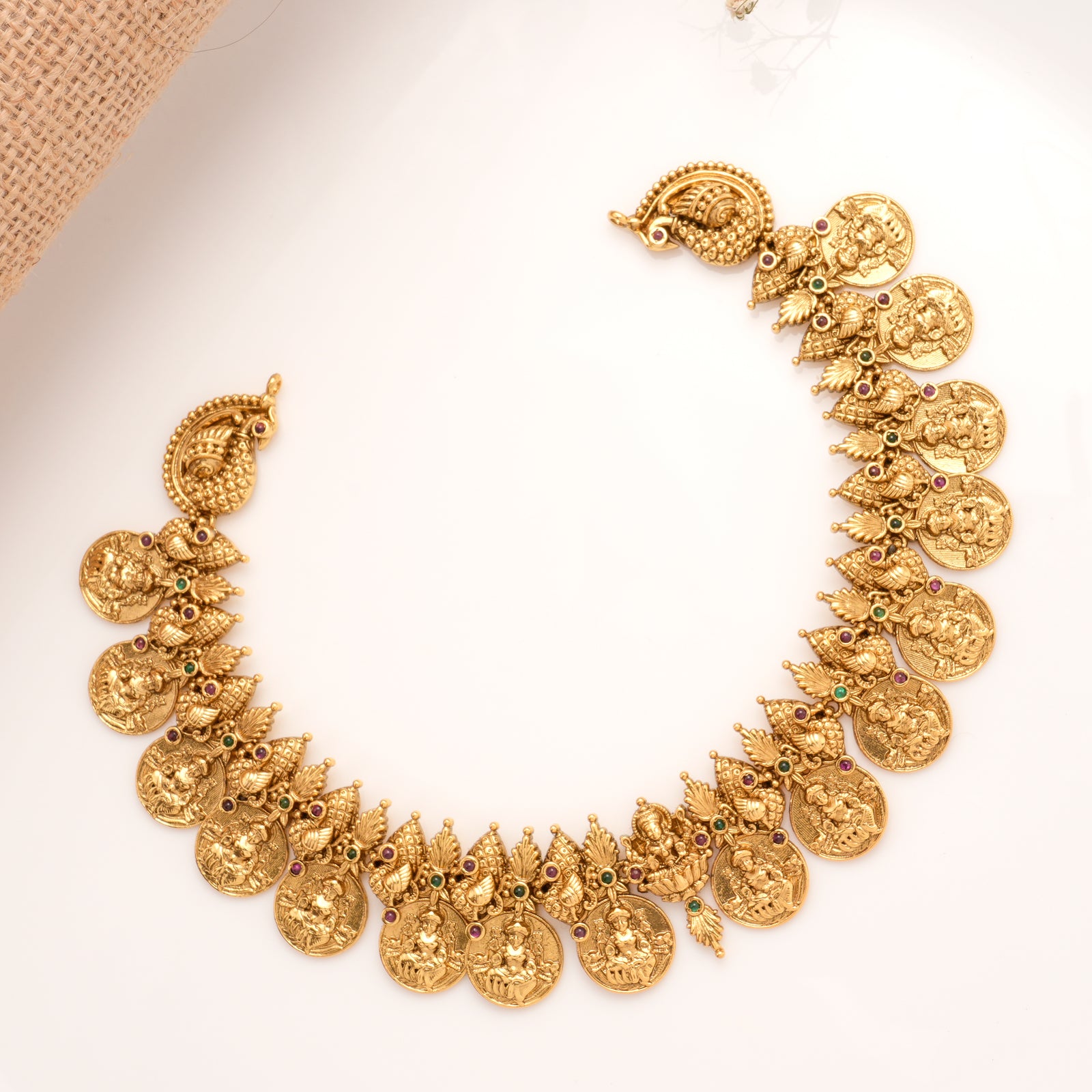 Traditional Peacock Coin Lakshmi Golden Necklace