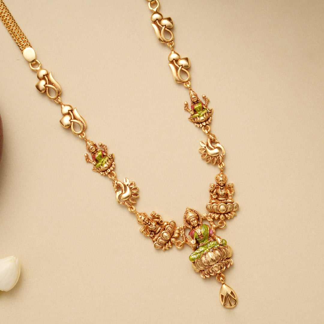Royal Enamel Lakshmi Tear Drop Golden Necklace