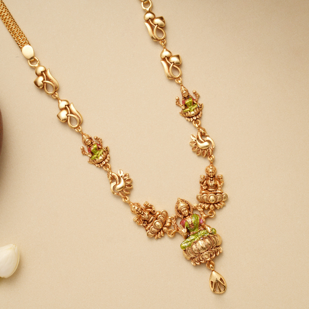 Royal Enamel Lakshmi Tear Drop Golden Necklace