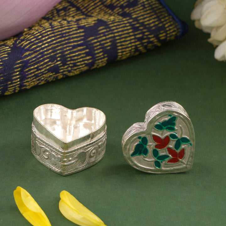 Silver Heart Shaped Sindoor Box