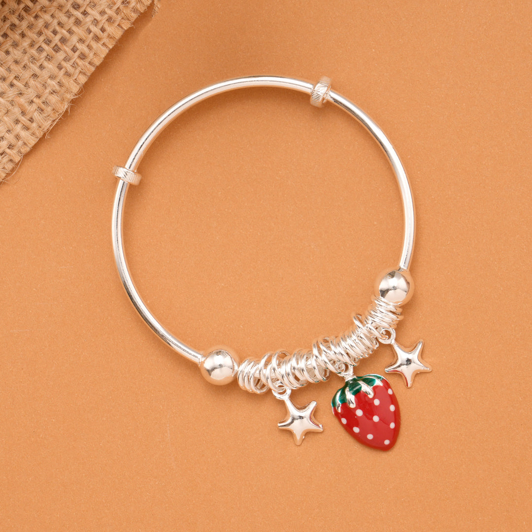Strawberry & Star Charm Baby Silver Bangle