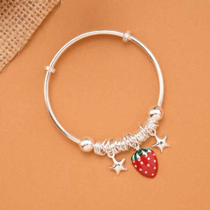 Strawberry & Star Charm Baby Silver Bangle