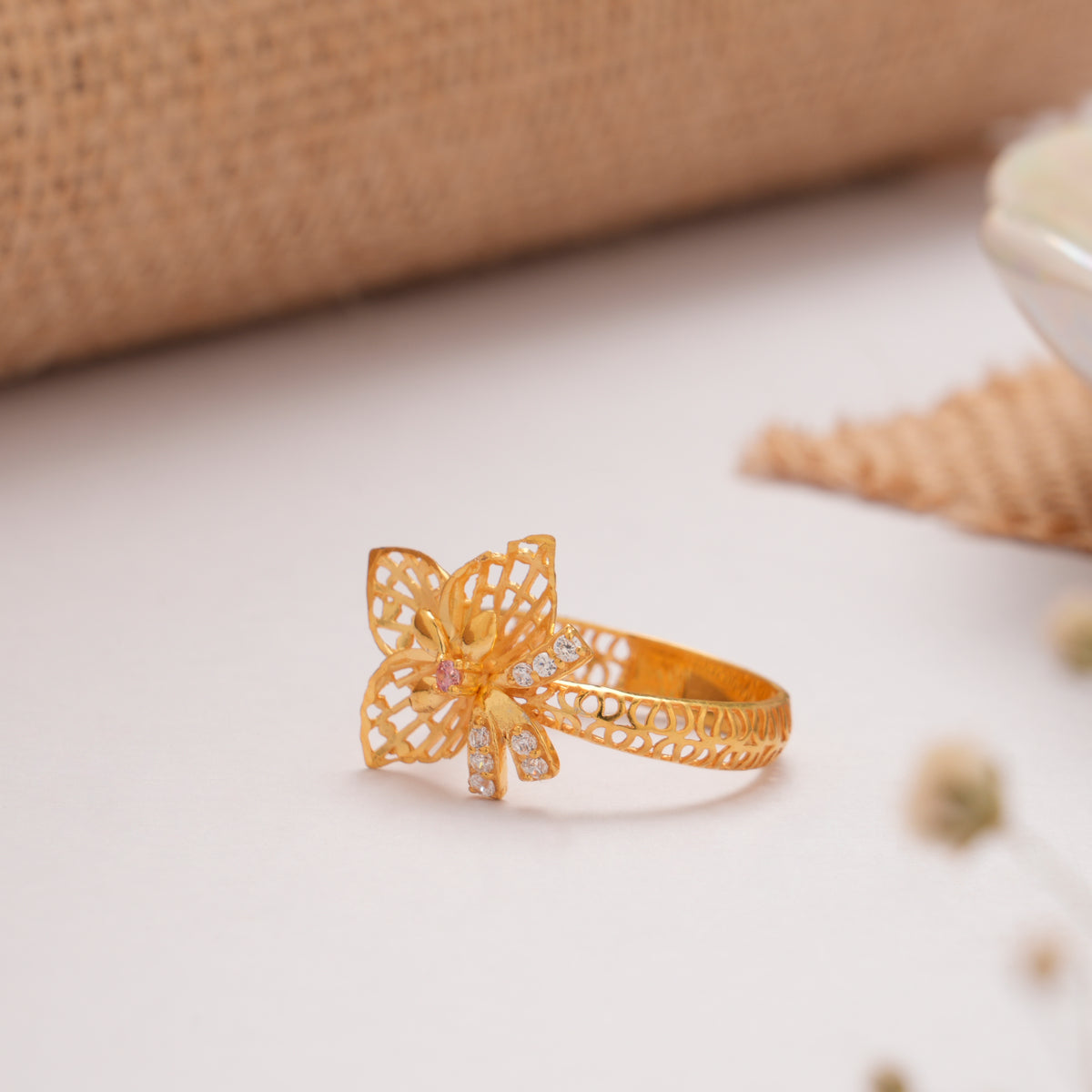 Blossom Floral Ruby Golden Ring