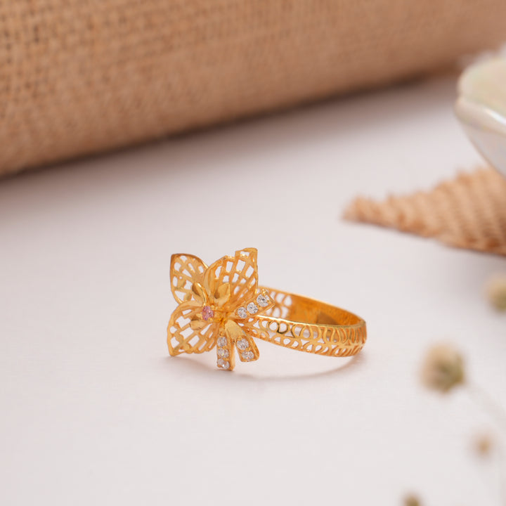 Blossom Floral Ruby Golden Ring