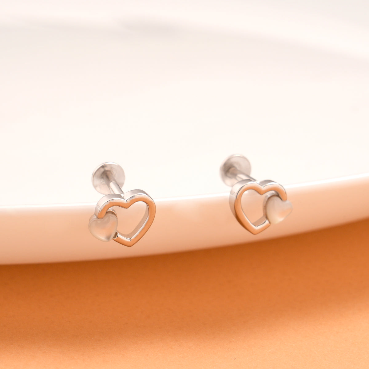 Mini Internal Heart Silver Stud