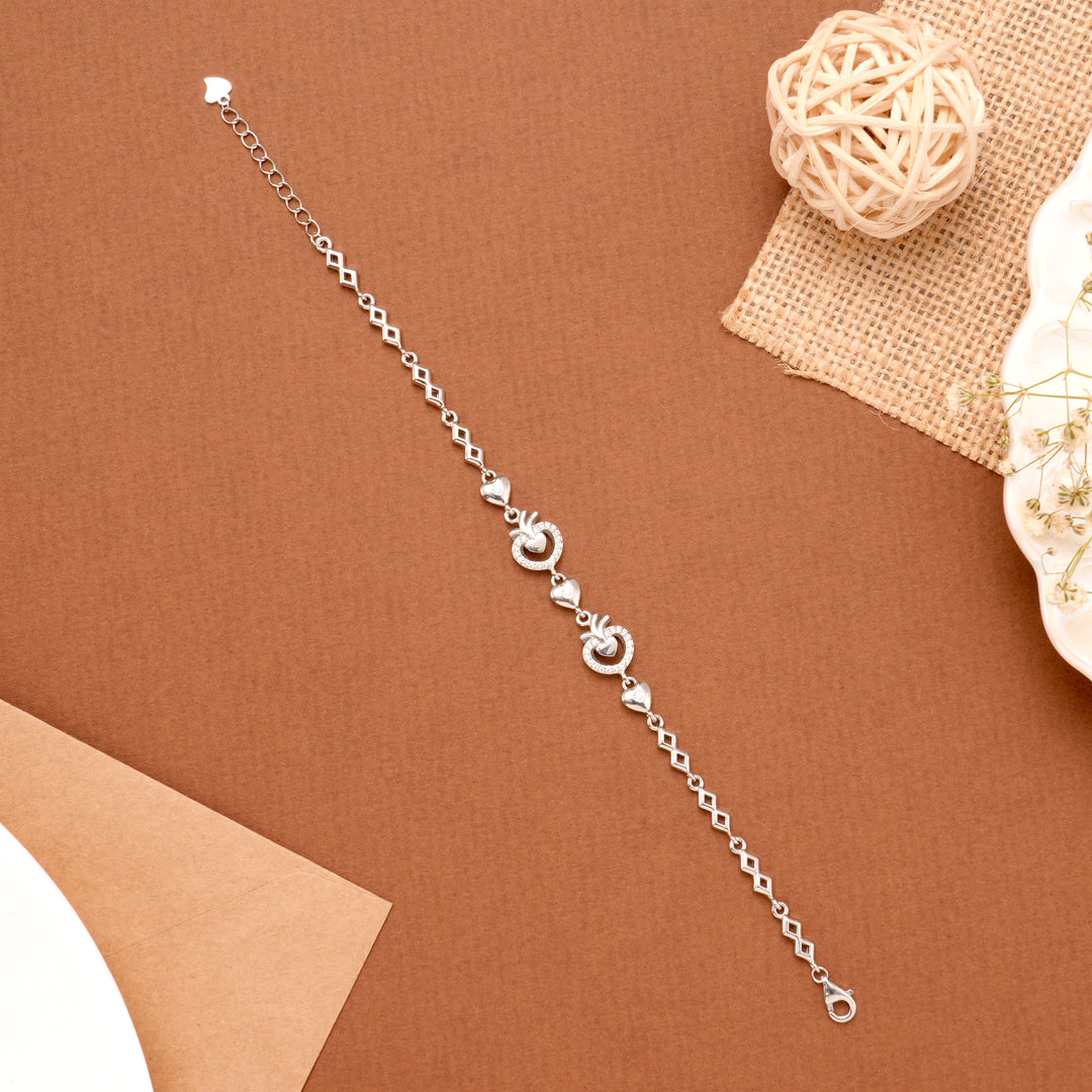 Dual Tone Heart Silver Women Bracelet