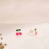 Pink Enamel Cherry Silver Stud