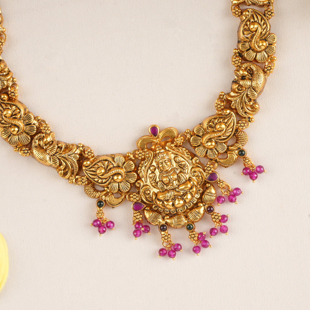 Antique Divine Lakshmi with Ruby Drop Necklace