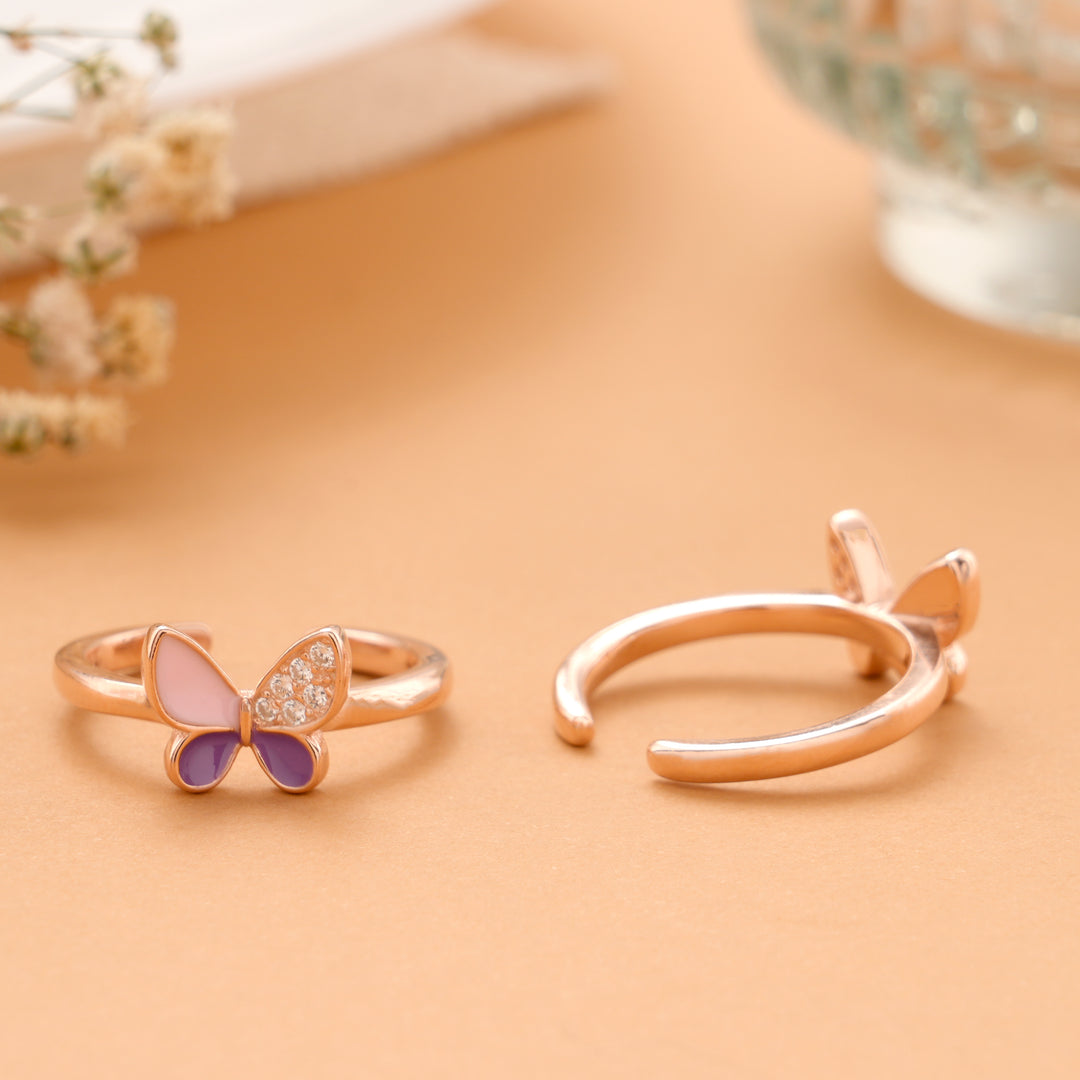 Crystal Garden Silver Rose Gold Toe Ring