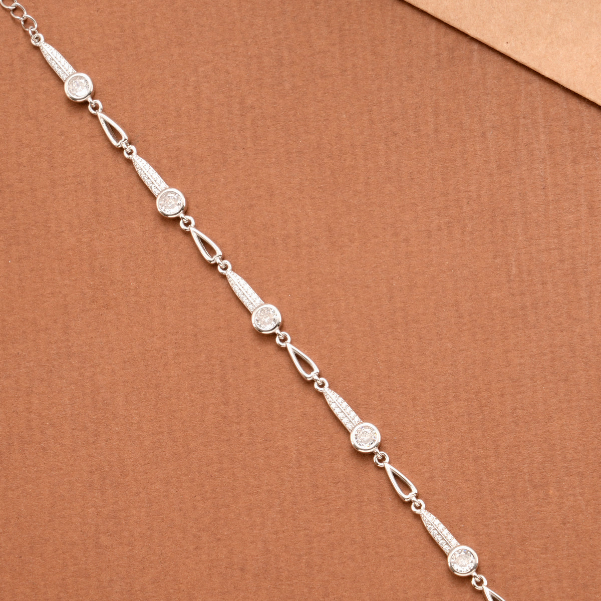 Radiant Leaf Pattern and Stone Silver Bracelet