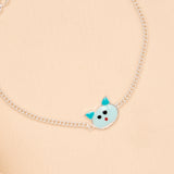 Blue Cat Face Enamel Baby Silver Bracelet