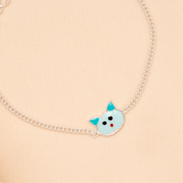 Blue Cat Face Enamel Baby Silver Bracelet