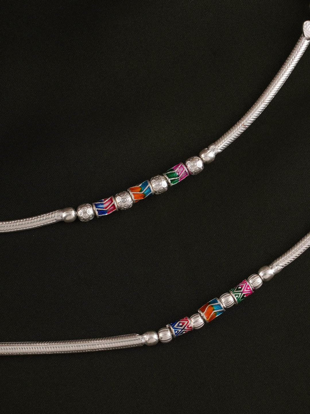 Traditional Luminous Silver Beads Anklet