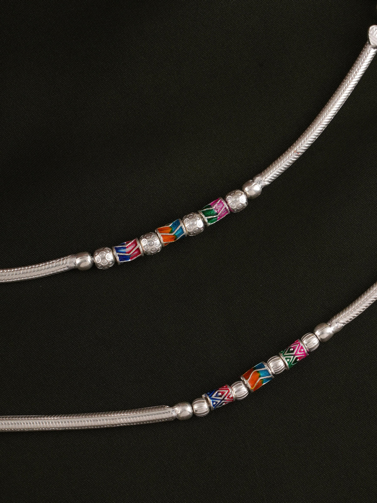 Traditional Luminous Silver Beads Anklet