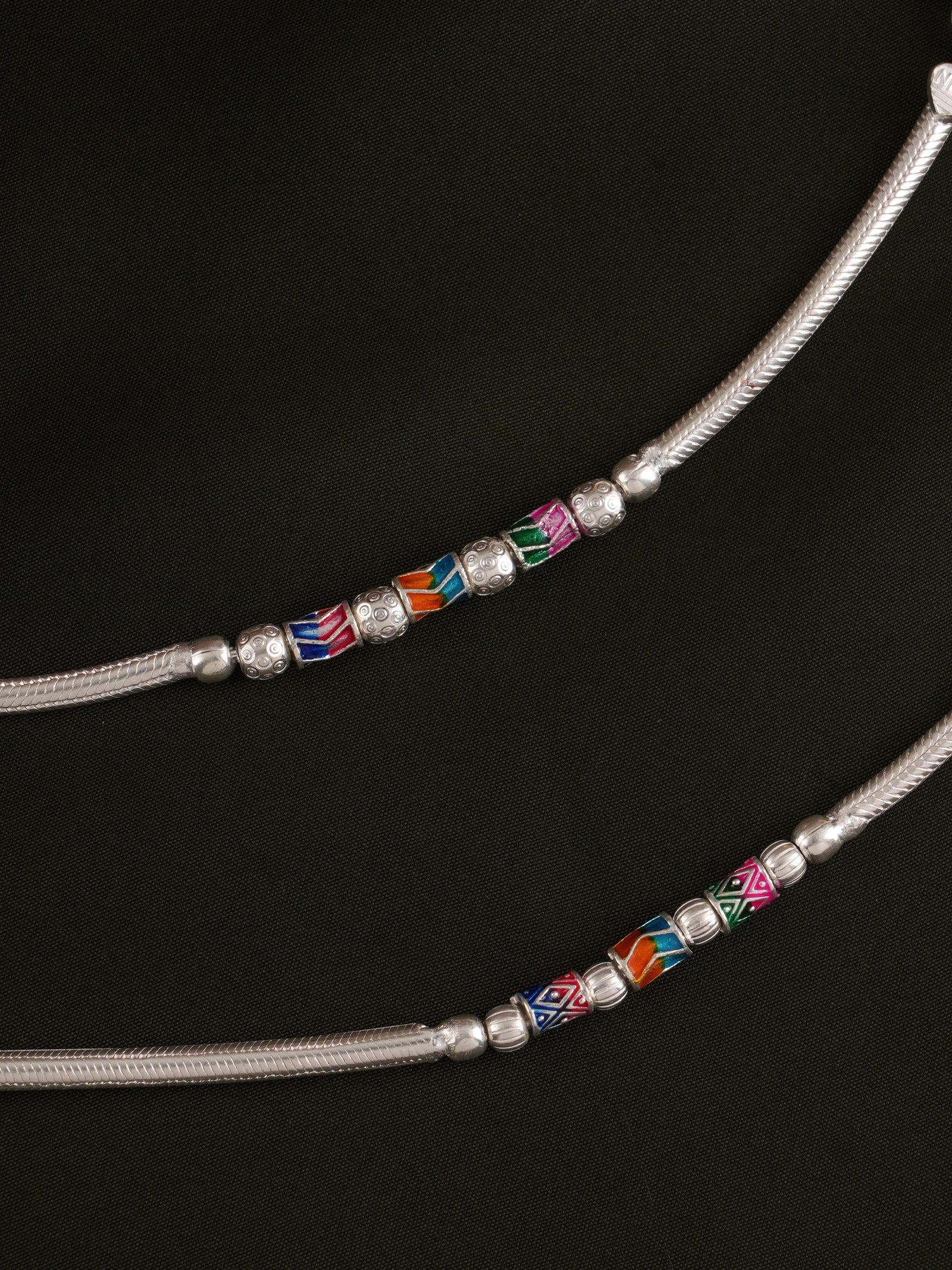 Traditional Luminous Silver Beads Anklet