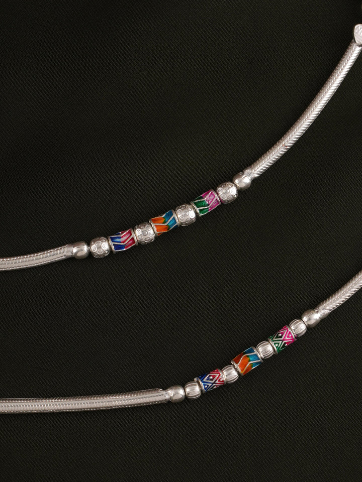 Traditional Luminous Silver Beads Anklet