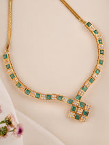 V shape Emerald And white Stone Gold Necklace