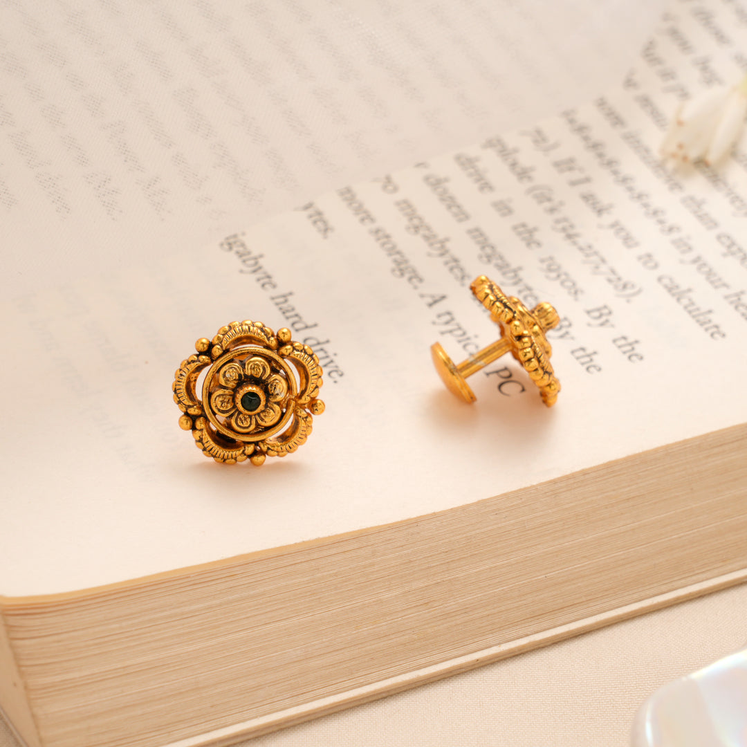 Elegant Floral Enamel Golden Kundan Stud