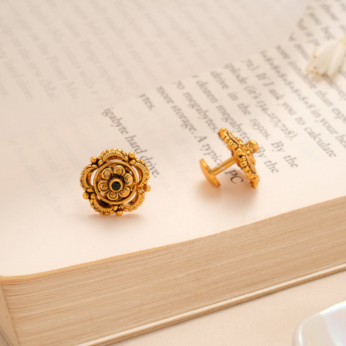 Elegant Floral Enamel Golden Kundan Stud