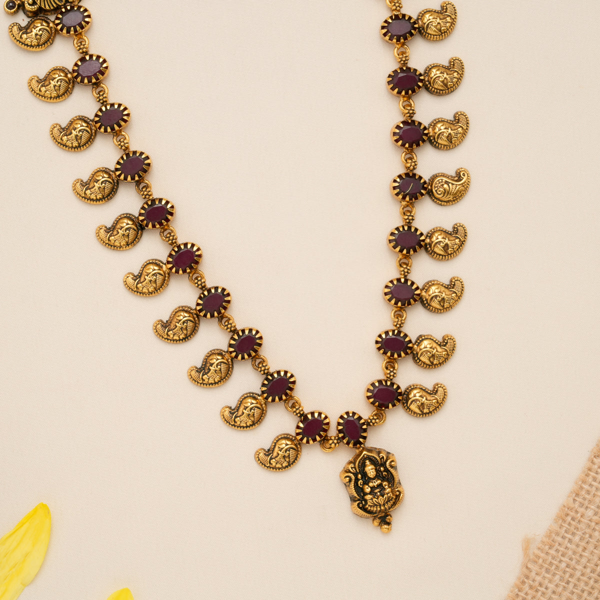 Lakshmi Pendant with Mango Drop Golden Haram