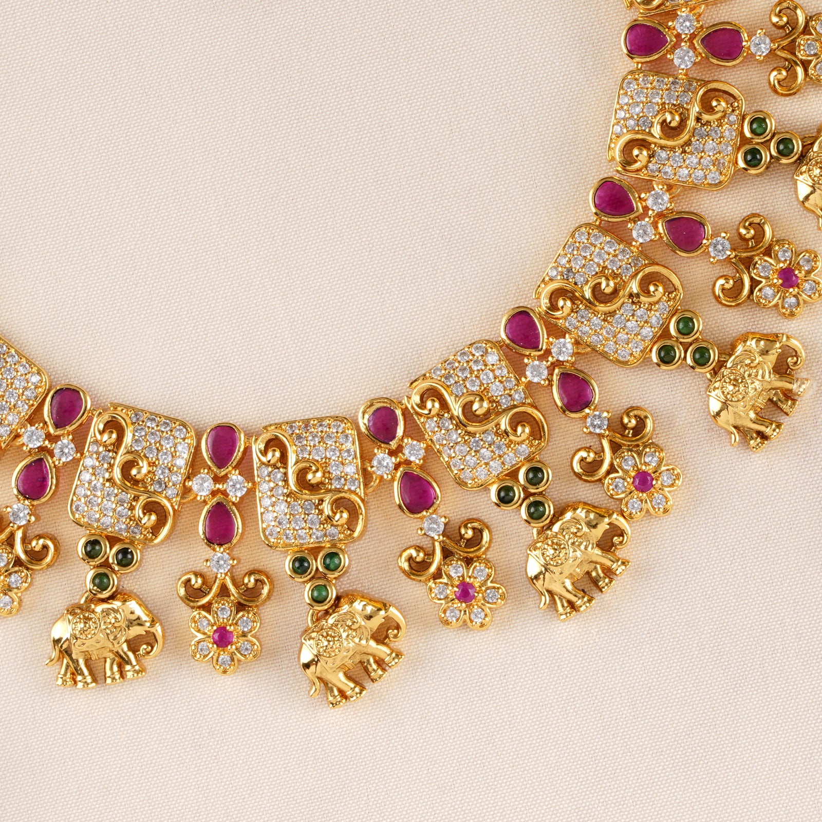 Floral with Elephant Drop Necklace