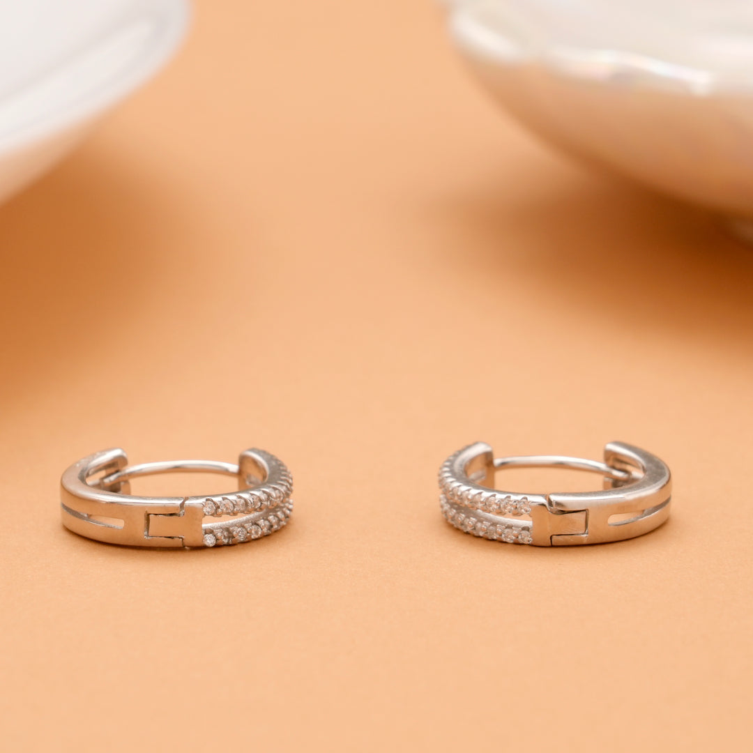Full Pave Silver Hoops Earring