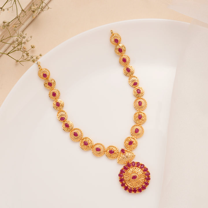 Classic Circular Ruby Necklace Set
