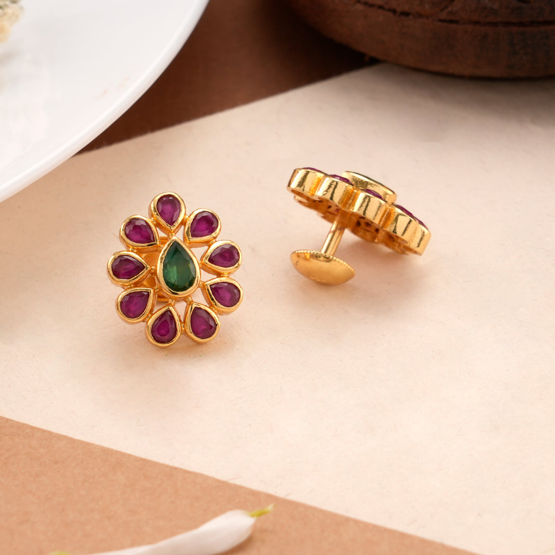 Blossom Ruby and Emerald Kundan Stud