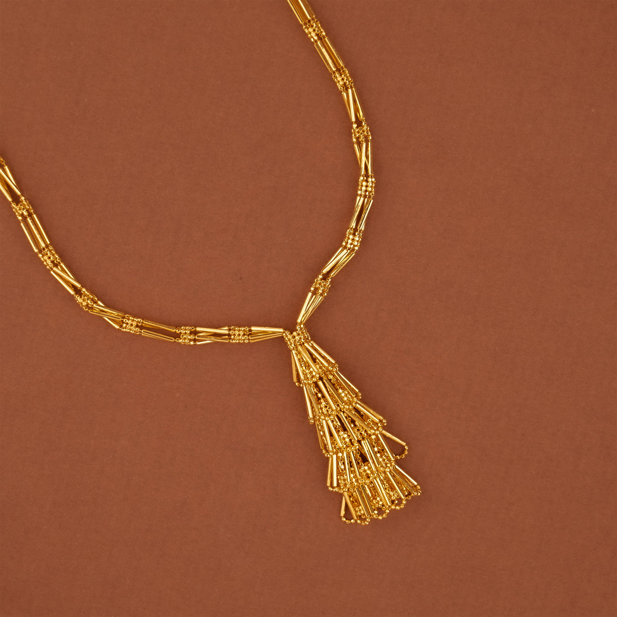 Gold Double Strand Bar Link Chain with Tassel Drop