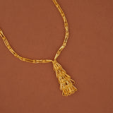 Gold Double Strand Bar Link Chain with Tassel Drop