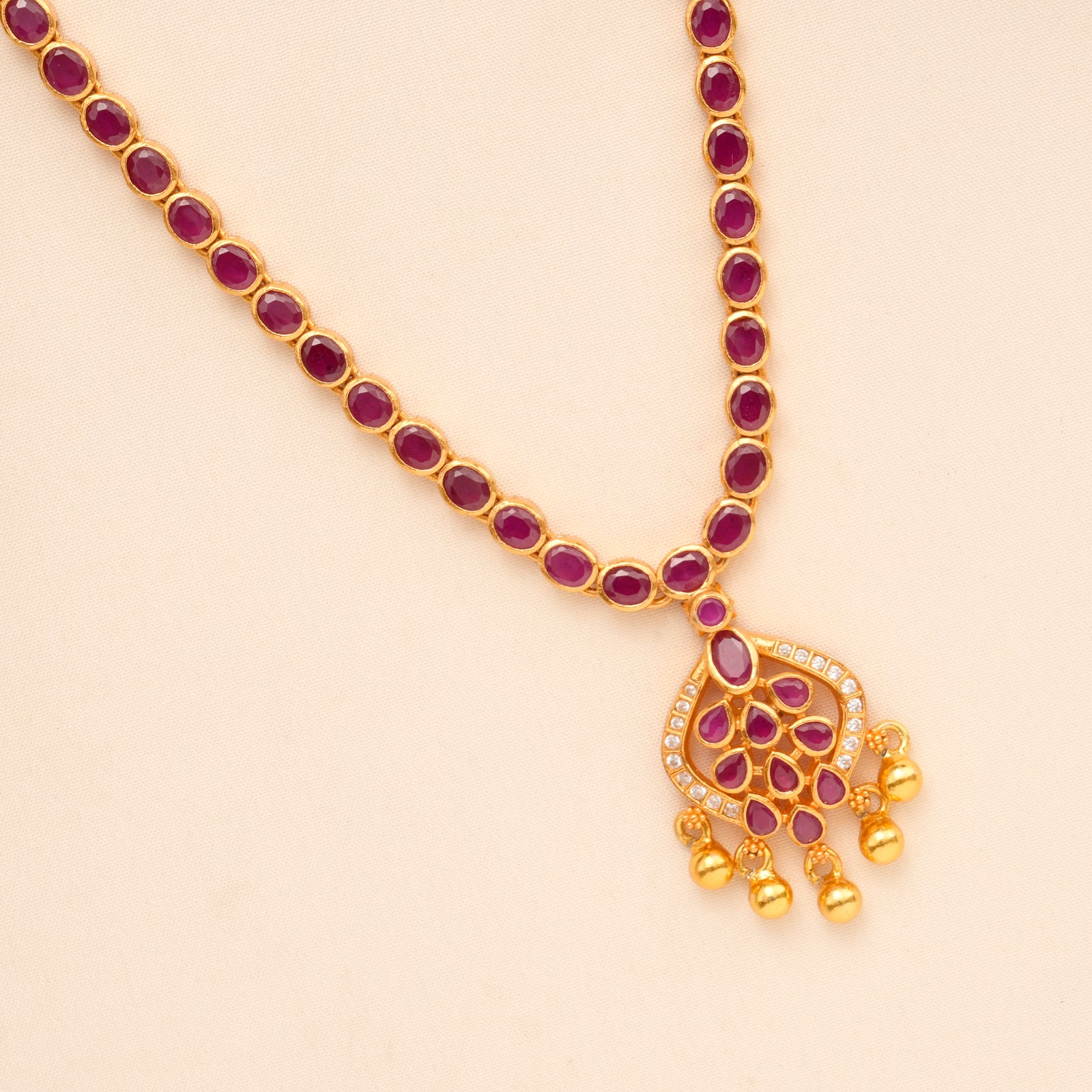 Elegant Ruby Stone with Golden beads Necklace