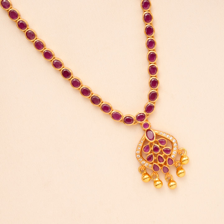 Elegant Ruby Stone with Golden beads Necklace