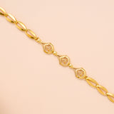 Tri Floral Oval Shape Link Gold Bracelet for Women