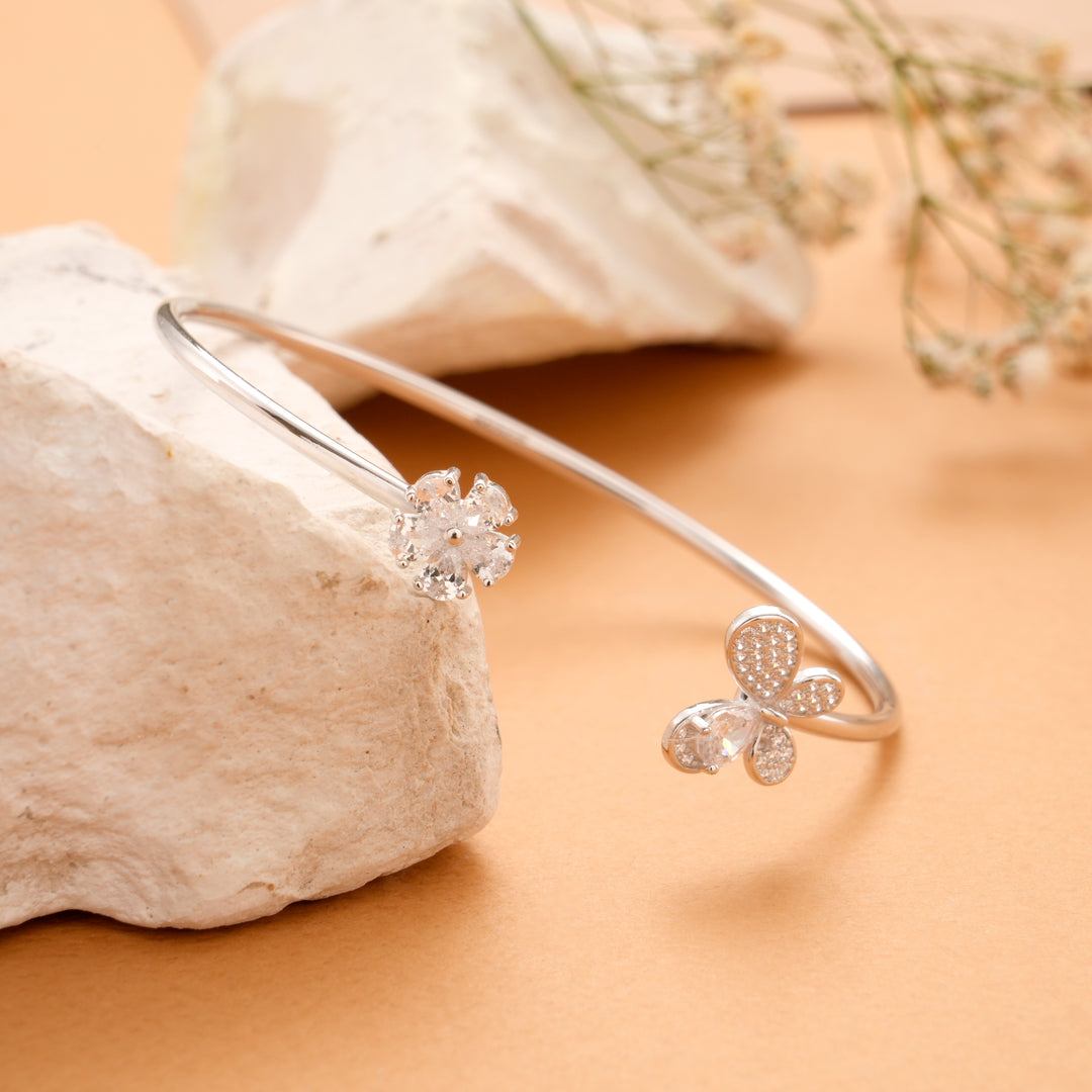 Floral Butterfly Silver Bracelet