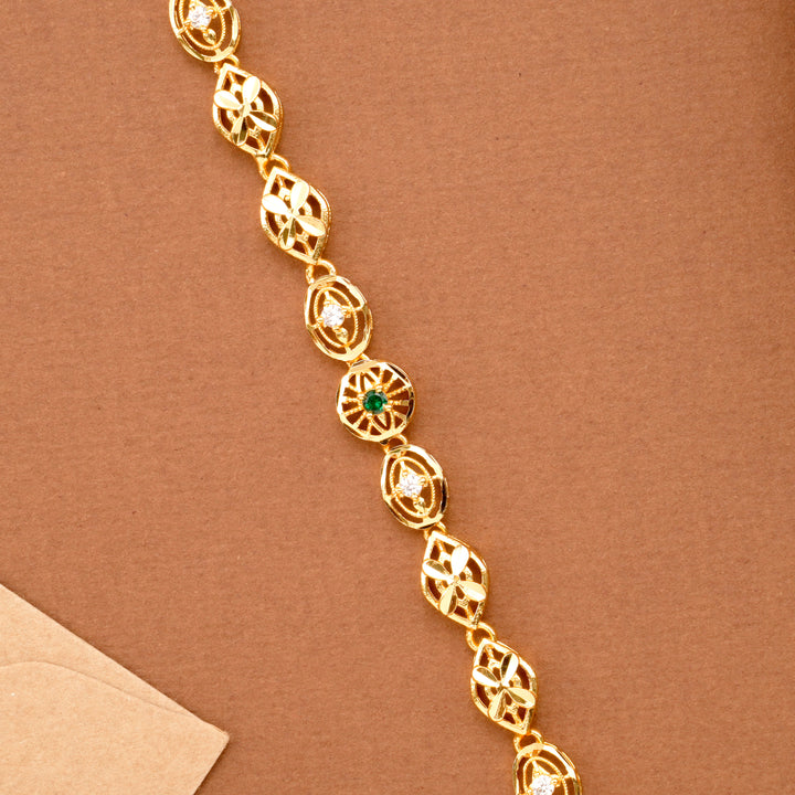 Classic Floral Emerald Gold Plated Bracelet