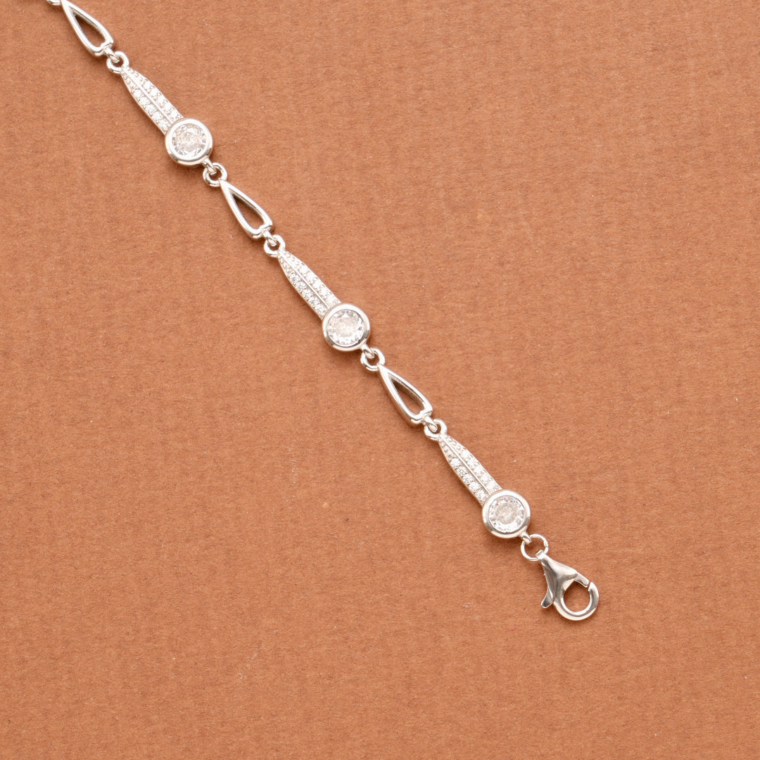 Radiant Leaf Pattern and Stone Silver Bracelet