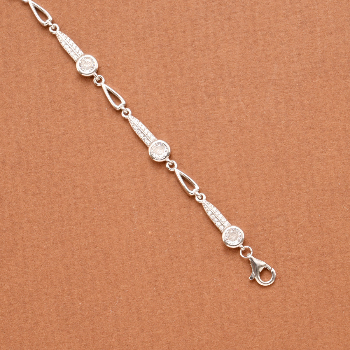 Radiant Leaf Pattern and Stone Silver Bracelet