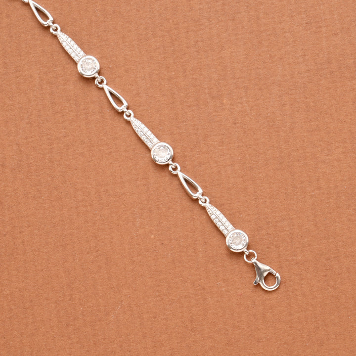 Radiant Leaf Pattern and Stone Silver Bracelet