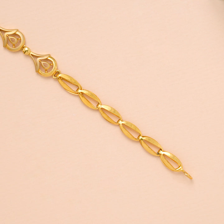 Tri Floral Oval Shape Link Gold Bracelet for Women