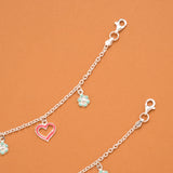 Pink Enamel Heart Silver Baby Anklets