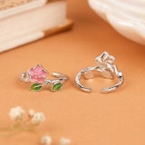 Natural Rose Enamel Silver Toe Ring