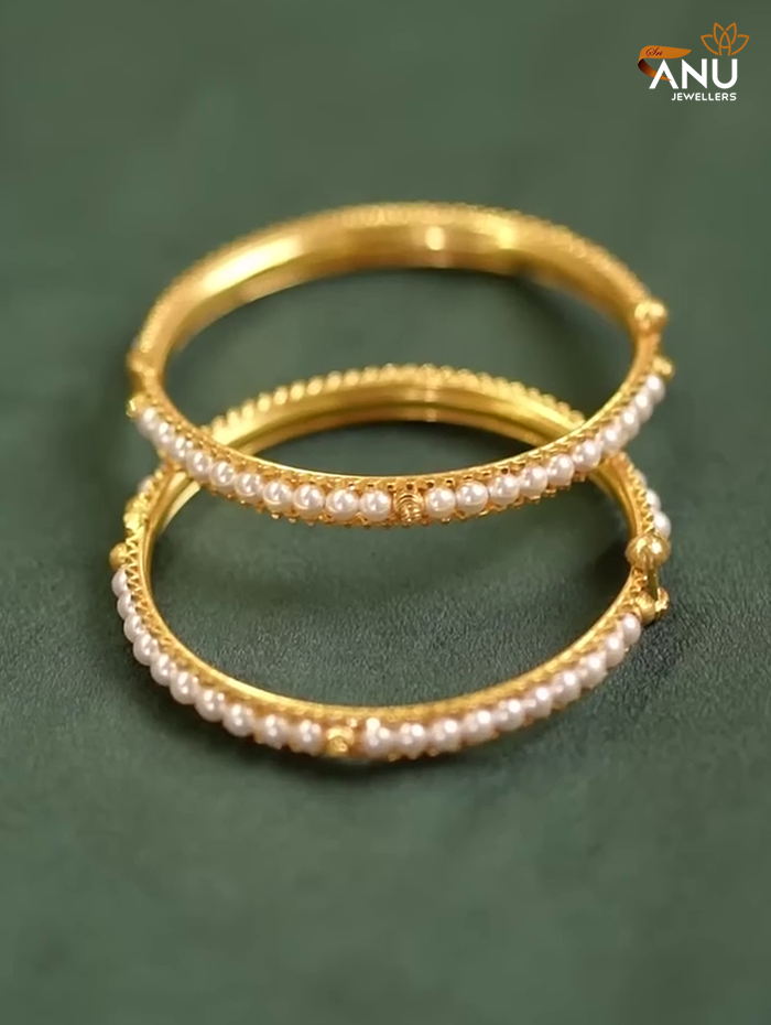 Designer White Beads Gold Bangle