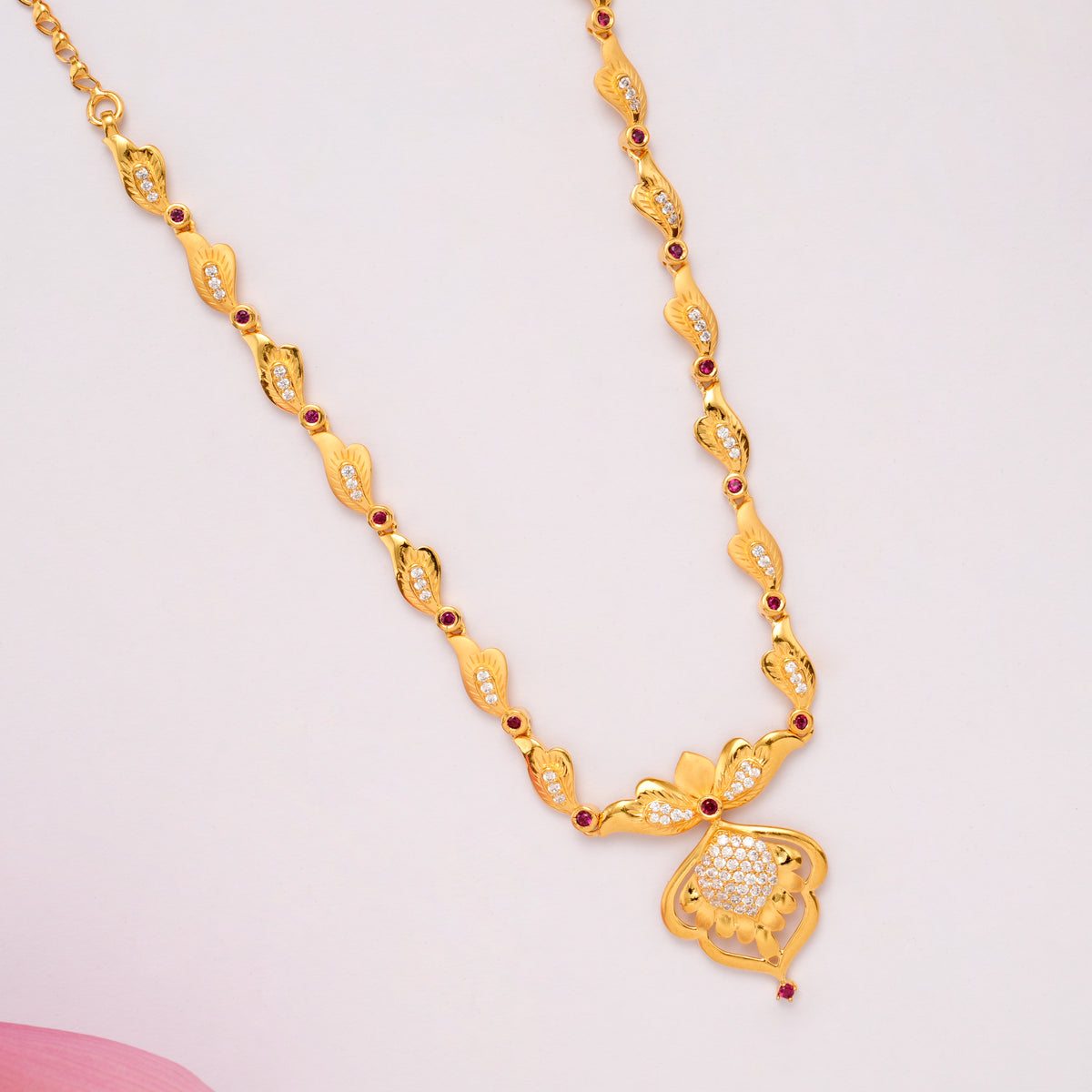 Floral Ruby Stone Golden Necklace Set