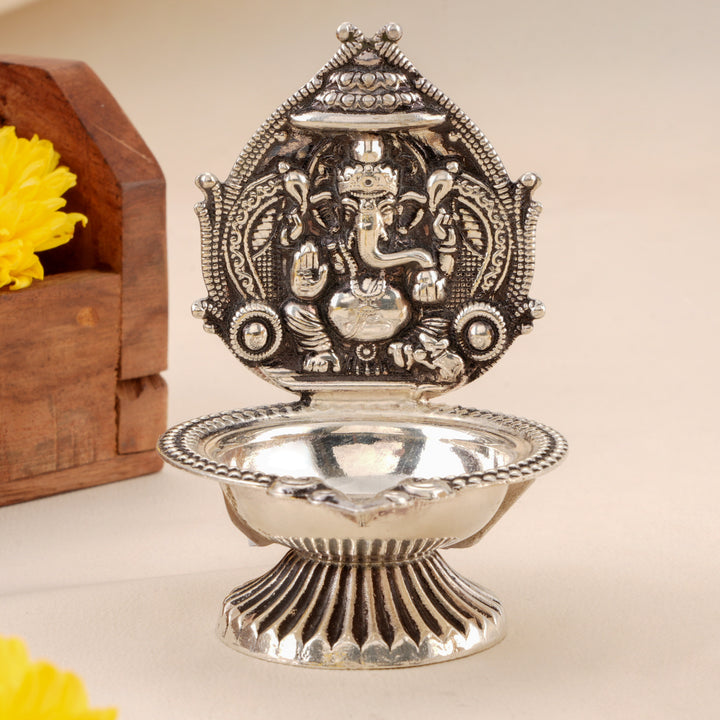 Antique Silver Ganesha Deepam Idol