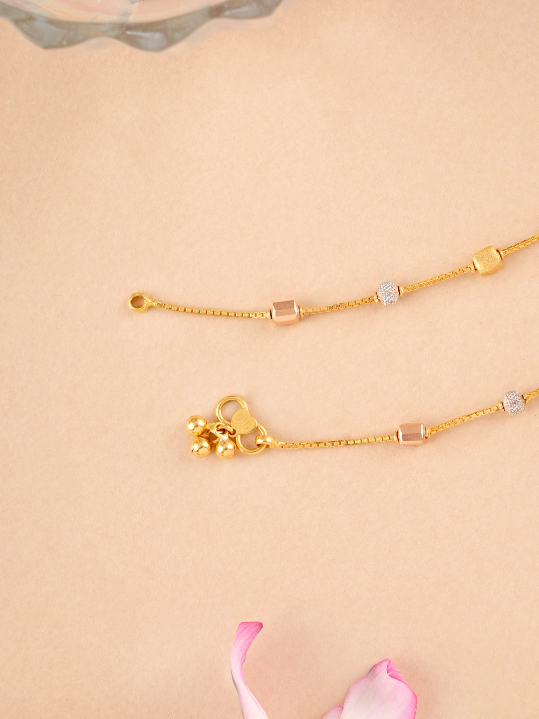 Tri-Toned Beads Gold Anklet for Kids