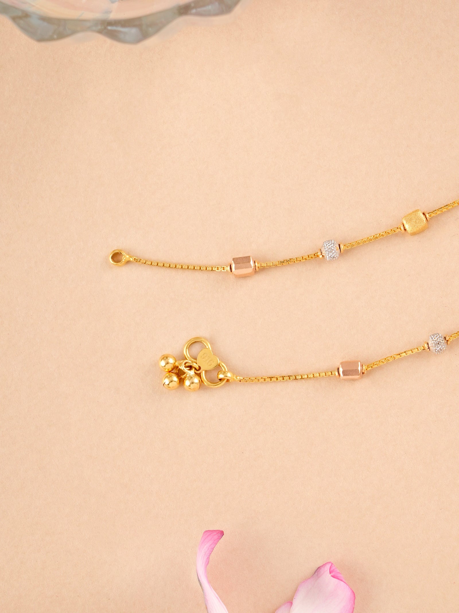 Tri-Toned Beads Gold Anklet for Kids